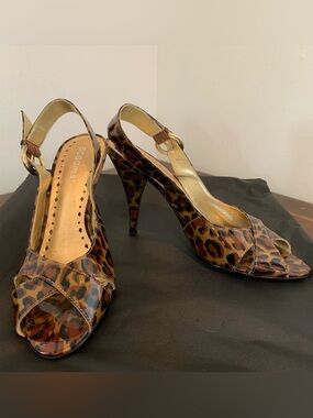 BCBGirls Leopard Print Slingback Peep-Toe Heels